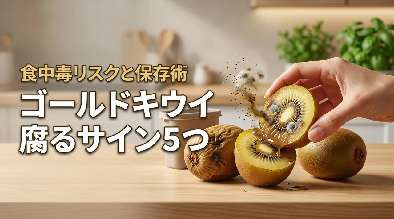 ゴールドキウイが腐るとどうなる？見分ける5つのサインと食中毒のリスクや保存術（記事のアイキャッチ画像）