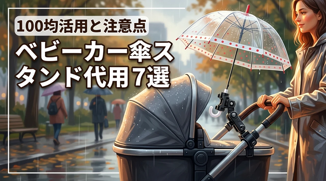 ベビーカー用傘スタンドの代用グッズ7選！100均で安く済ませる方法と注意点（記事のアイキャッチ画像）